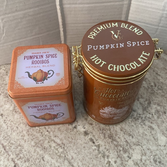 2 empty fall pumpkin spice tins. Great for autumn as decor or storage. - Picture 9 of 9